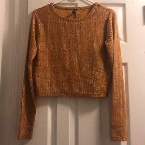 Zara mustard yellow ochre metallic gold top